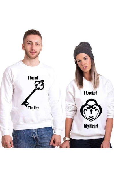 Tshirthane Heart Key Sevgili Kombinleri Sweatshirt Kombini ürün görseli