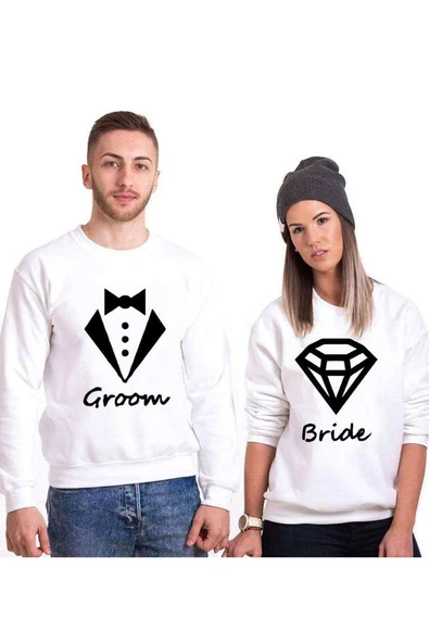 Tshirthane Groom Bride Sevgili Kombinleri Sweatshirt Kombini