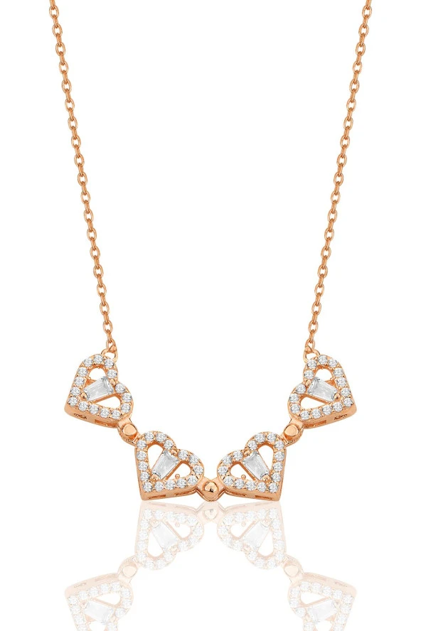 925 ayar gümüş rose baget kesim zirkon taşlı mıknatıslı açılır kapanır yonca kolye. SGTL12360ROSE - Resim 2