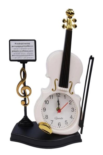 Rennes RGV-B41YN Keman Görünümlü Dekoratif Masa Saati Beyaz (24x13cm) - Resim 2