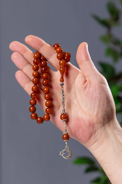 Koyu Kahve Küre Toz Kehribar Tesbih - 3