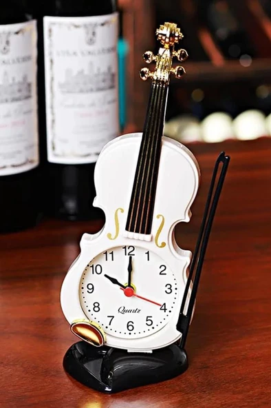 Rennes RGV-B44YN Keman Görünümlü Dekoratif Masa Saati Beyaz (25x12cm) ürün görseli 1