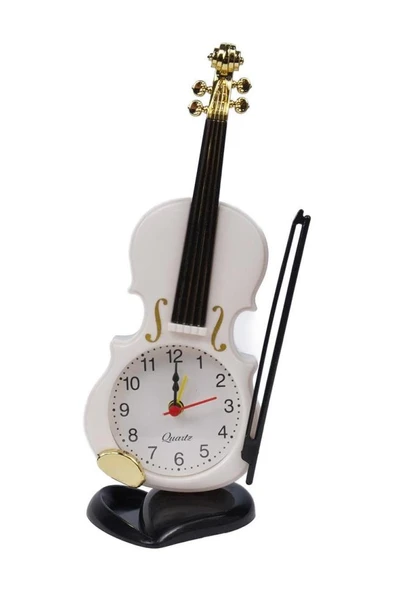 Rennes RGV-B44YN Keman Görünümlü Dekoratif Masa Saati Beyaz (25x12cm) - Resim 2