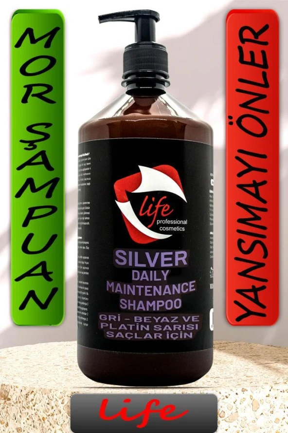 Life Professional Mor Şampuan Hair Silver Shampoo Gri-Beyaz-Platin Sarı Saçlar 1000 Ml.