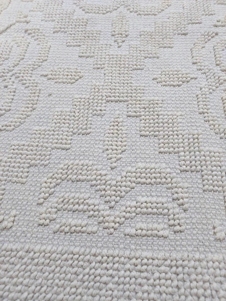 Pamuklu Hafif Defolu Bukle Lüks Kilim, Yolluk (80x300)-Krem - 2