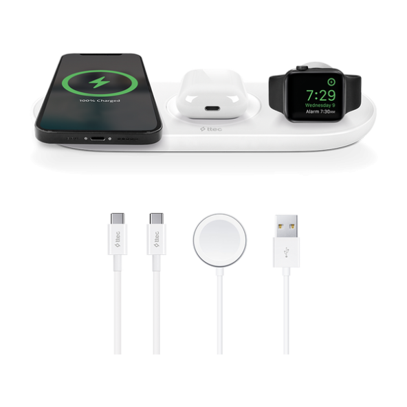 ttec AirCharger Trio 3ü'1 Arada iPhone Apple Watch AirPods Kablosuz Hızlı Şarj Aleti Beyaz - 5