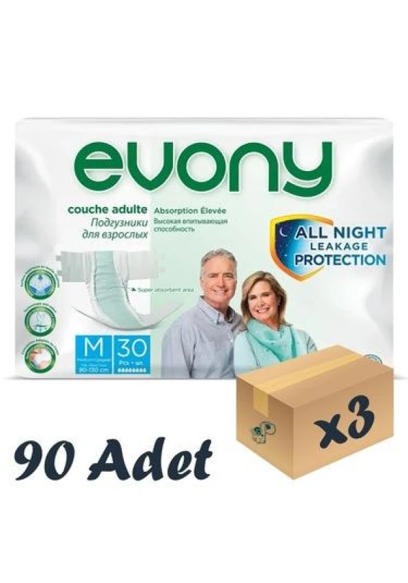 Evony Belbantlı Orta Boy (M) 30'lu 3 Paket Hasta Bezi