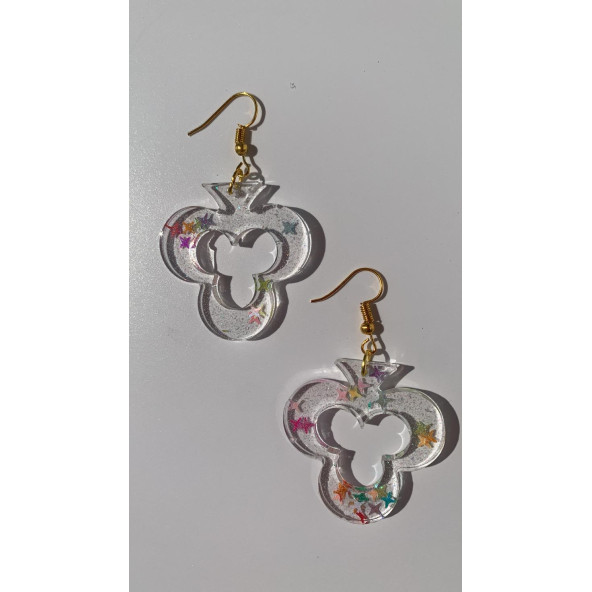 Şeffaf Renkli Yıldız Simli Glitterli Gold Aksesuar İskambilde Sinek İçi Boş Şekil 4 Cm Epoksi Küpe - Resim 8