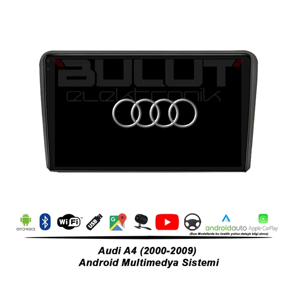 Audi A4 Android Multimedya Sistemi (2000-2009) 4 GB Ram 64 GB Hafıza 8 Çekirdek İphone CarPlay Android Auto Navigatör Premium Series