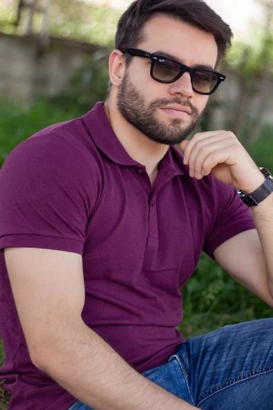 Erkek Mor Rahat %100 Pamuk Ribana Kol Polo Yaka T-Shirt 24EPLYPOPE - 6