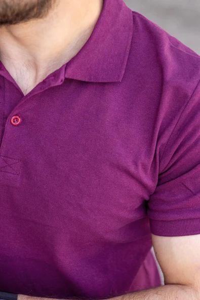 Erkek Mor Rahat %100 Pamuk Ribana Kol Polo Yaka T-Shirt 24EPLYPOPE - 3
