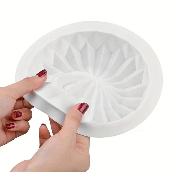 Silikon Yuvarlak Dantel Mousse Kek ve Pasta Kalıbı, Ø:15,6 Cm H: 4,5 Cm - 3