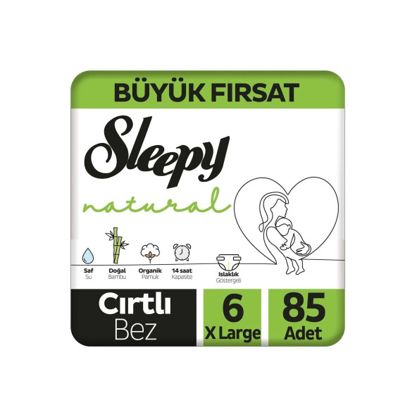Sleepy Natural Büyük Fırsat Paketi Bebek Bezi 6 Numara Xlarge 85 Adet