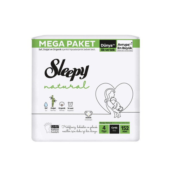 Sleepy Natural Mega Paket Bebek Bezi 4 Numara Maxi 152 Adet