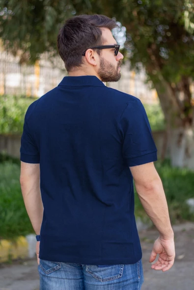 Erkek Lacivert Rahat %100 Pamuk Ribana Kol Polo Yaka T-Shirt 24EPLYPOPE - 4