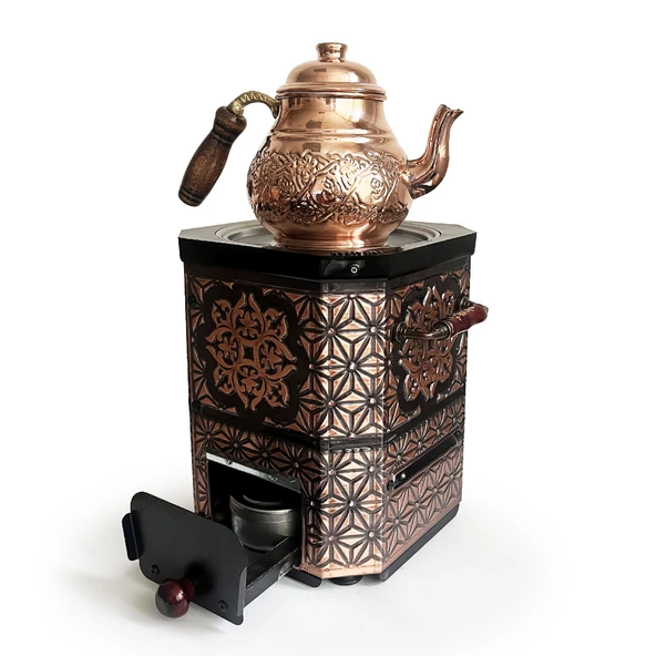 Emsalsan Bakır Jel Yakıtlı Nostaljik Semaver Çay Kazanı 3L Eskitme Vernikli - Resim 3