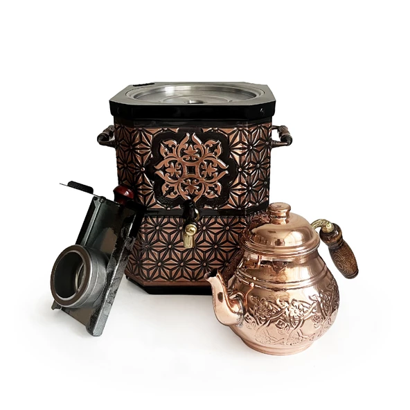 Emsalsan Bakır Jel Yakıtlı Nostaljik Semaver Çay Kazanı 3L Eskitme Vernikli - Resim 6