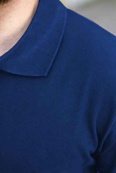 Erkek Lacivert Rahat %100 Pamuk Ribana Kol Polo Yaka T-Shirt 24EPLYPOPE - 3