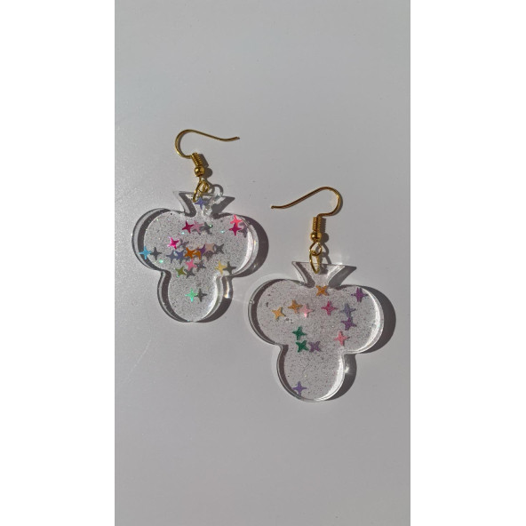 Şeffaf Renkli Yıldız Simli Glitterli Gold Aksesuar İskambilde Sinek Şekil 4 Cm Epoksi Küpe Hediyelik - Resim 8