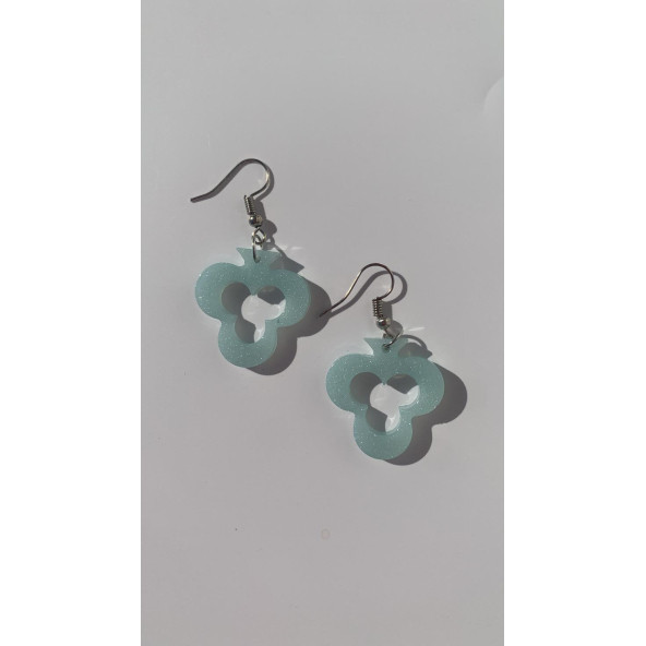 Buz Mavi Renkli Simli Sedefli Gümüş Aksesuar İskambil Sinek İçi Boş Şekil Küpe 3 cm Epoksi Hediyelik - Resim 6