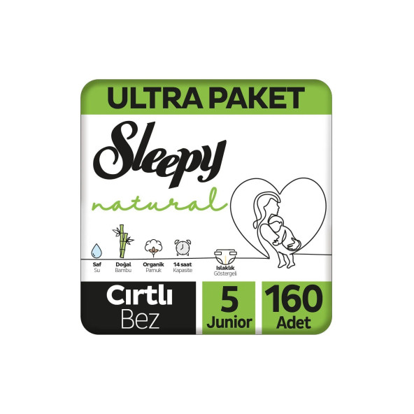 Sleepy Natural Ultra Paket Bebek Bezi 5 Numara Junior 160 Adet