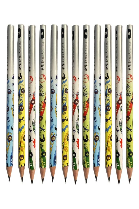 Kurşun Kalem 12 Adet Arabalar 2B Siyah Kurşun Kalem Araba Desenli 2 B Kalem - 3