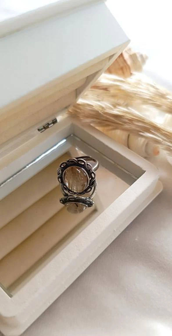 Yüzük Doğal Rutil KuvarsTaşı Ayarlanabilir Doğal Taş yüzük Kadın