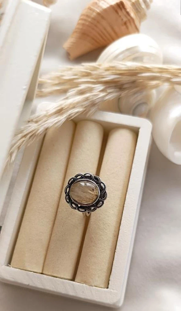 Yüzük Doğal Rutil KuvarsTaşı Ayarlanabilir Doğal Taş yüzük Kadın - 2