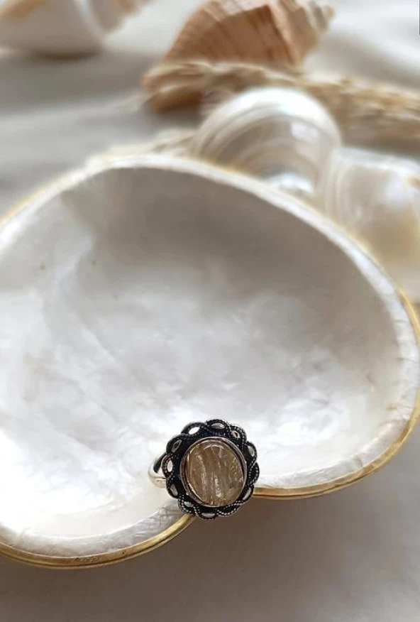 Yüzük Doğal Rutil KuvarsTaşı Ayarlanabilir Doğal Taş yüzük Kadın - 3