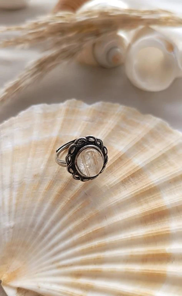 Yüzük Doğal Rutil KuvarsTaşı Ayarlanabilir Doğal Taş yüzük Kadın - 4