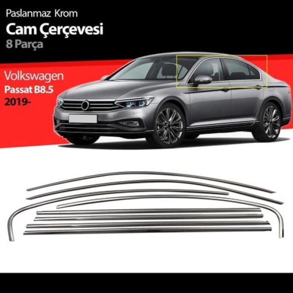 Vw Passat B8.5 Cam Kenar Çıtası Çerçevesi Kromu 8 Parça 2019+