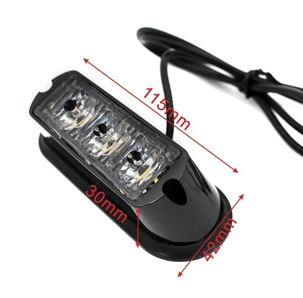 Araba Kamyon 3 Led Kırmızı Acil Flaş Uyarı Işığı 12-24V - 3