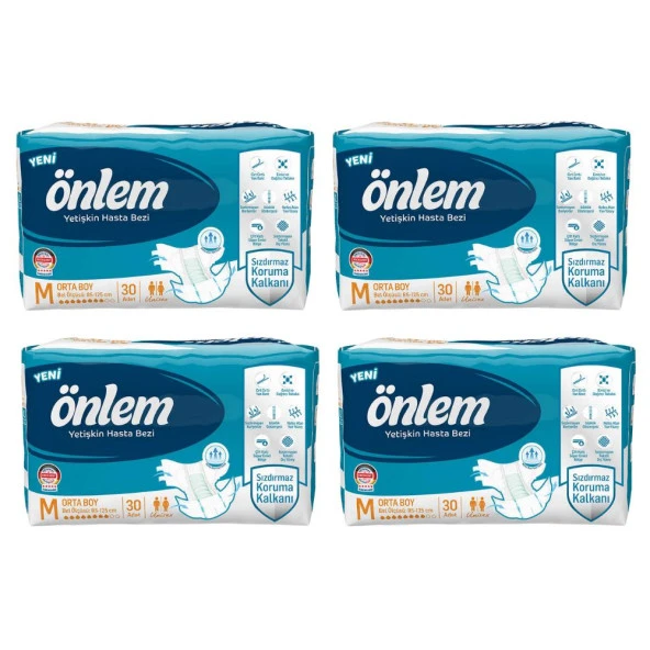 Önlem Belbantlı Tekstil Yüzey Orta Boy (M) 30'lu 4 Paket Hasta Bezi - 1