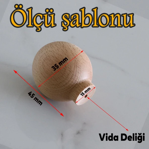 Ahşap Küre Kulp Tek Vidalı Çekmece Mutfak Mobilya Dolabı Dolap Kulpu Kulbu Düğme Kulpları - Resim 2
