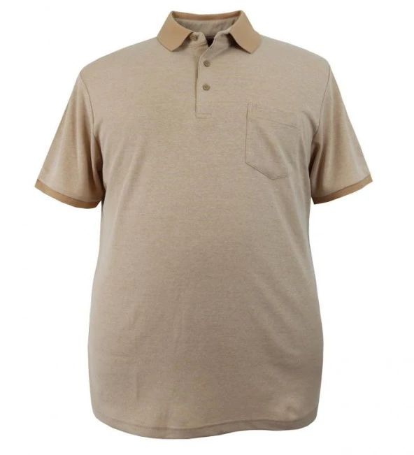 Erkek Büyük Beden Tişört Kırçıllı İnterlok Cepli Bej