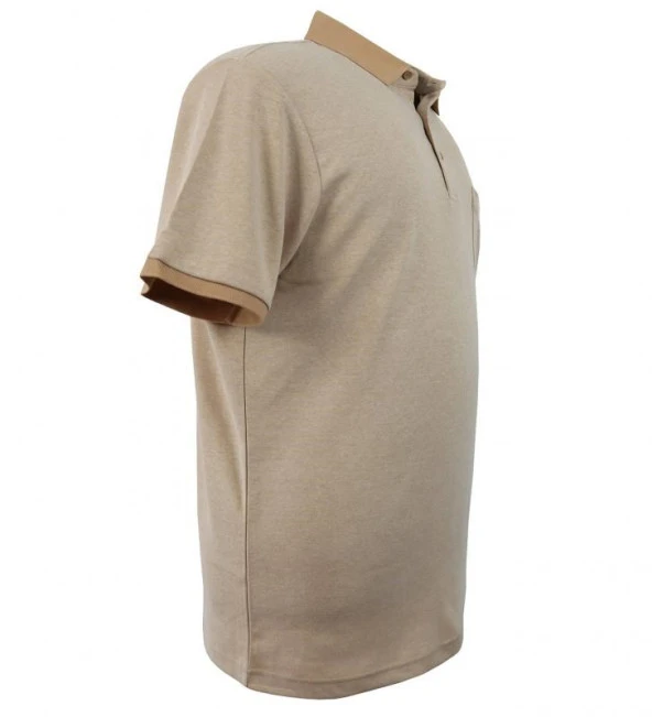 Erkek Büyük Beden Tişört Kırçıllı İnterlok Cepli Bej - 2