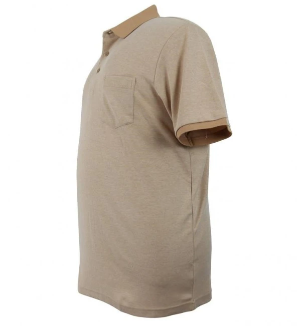 Erkek Büyük Beden Tişört Kırçıllı İnterlok Cepli Bej - 3