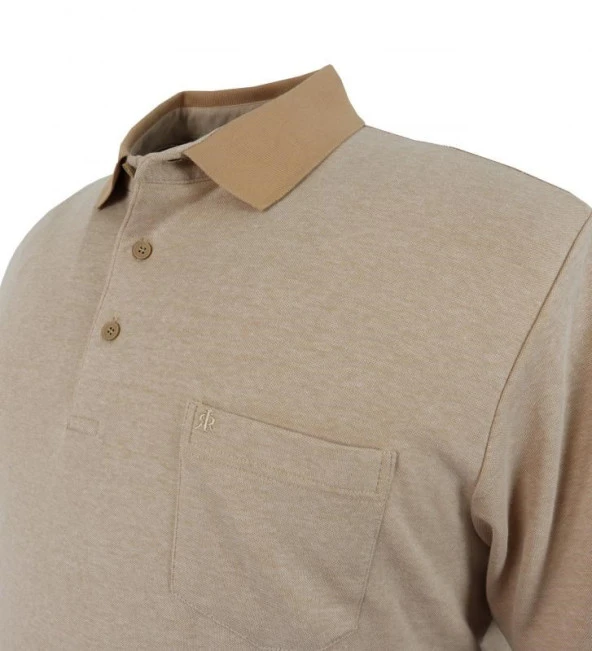 Erkek Büyük Beden Tişört Kırçıllı İnterlok Cepli Bej - 4