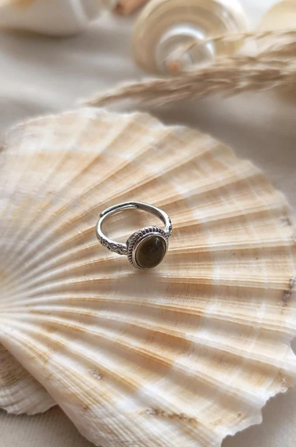 Yüzük Doğal Dumanlı Kuvars Taşı Ayarlanabilir Doğal Taş yüzük Kadın - 3