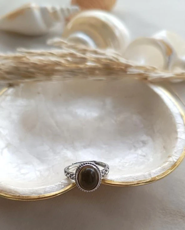 Yüzük Doğal Dumanlı Kuvars Taşı Ayarlanabilir Doğal Taş yüzük Kadın - 5