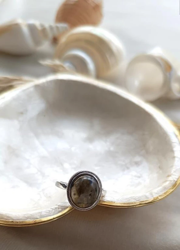 Yüzük Doğal Dumanlı Kuvars Taşı Ayarlanabilir Doğal Taş yüzük Kadın - 7