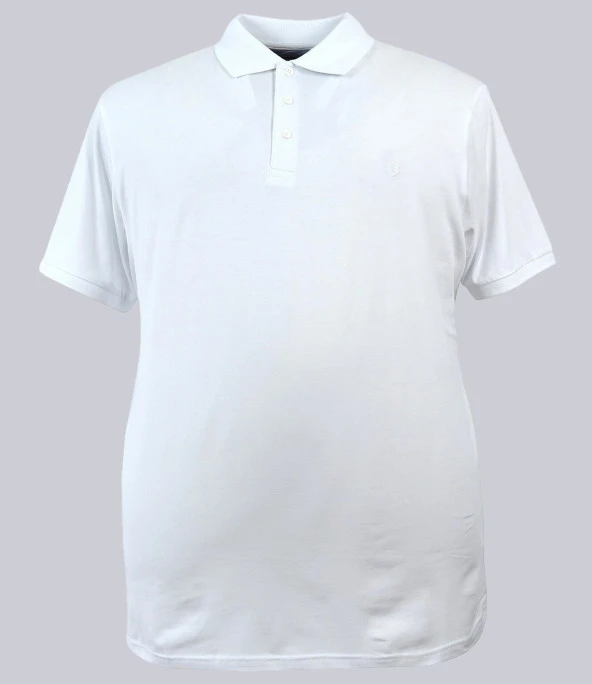 Büyük Beden Erkek Tişört Likralı Süprem Polo Yaka Beyaz