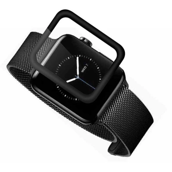 Apple Watch 38mm  Kenarları Metal Cam Ekran Koruyucu - Resim 4