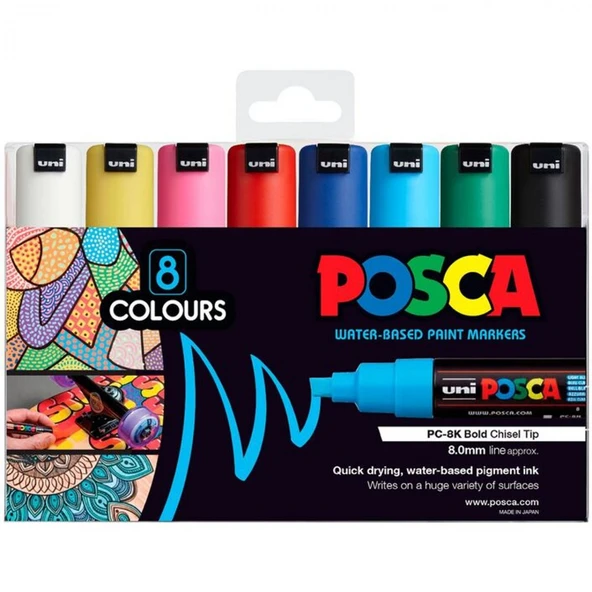 Uniball Posca 8mm Kesik Uçlu Poster Markörü 8 Renk / PC-8K