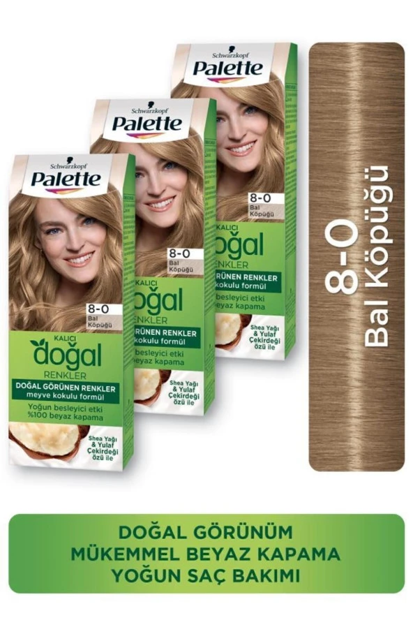 Palette Kalıcı Doğal Renkler Saç Boyası 8-0 Bal Köpüğü X 3 Adet