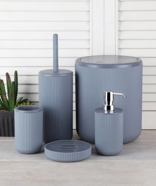 5 Parça Banyo Seti Çöp Kovası Tuvalet Fırçası Diş Fırçalık Katı Sabunluk Sıvı Sabunluk - 2
