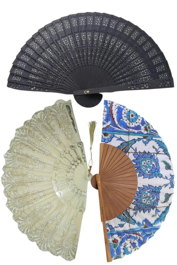 Yelpaze 3 Çeşit Yaz Fırsat Paketi Kumaş Ahşap Plastik - 5