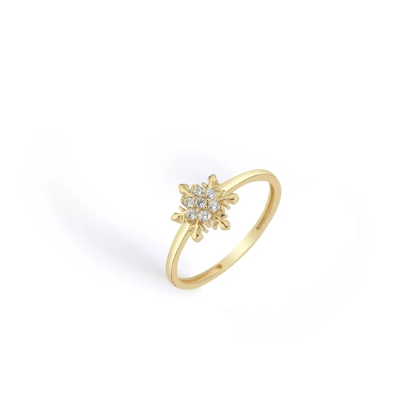 8 Ayar Altın Taşlı Kar Tanesi Yüzük - 4