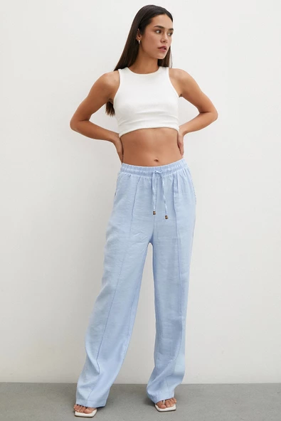 Belden Bağlamalı Pantolon Açık Mavi ürün görseli