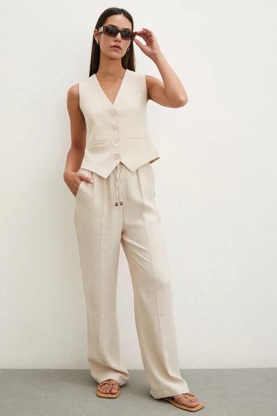 Belden Bağlamalı Pantolon Bej - Resim 4